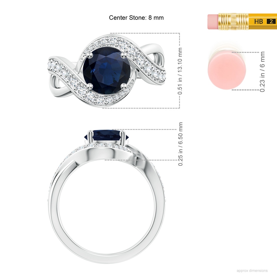 8mm A Solitaire Round Blue Sapphire Infinity Promise Ring in White Gold ruler