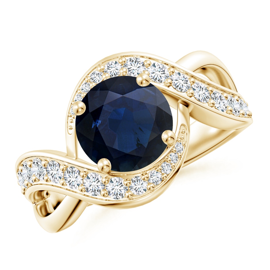 8mm A Solitaire Round Blue Sapphire Infinity Promise Ring in Yellow Gold 