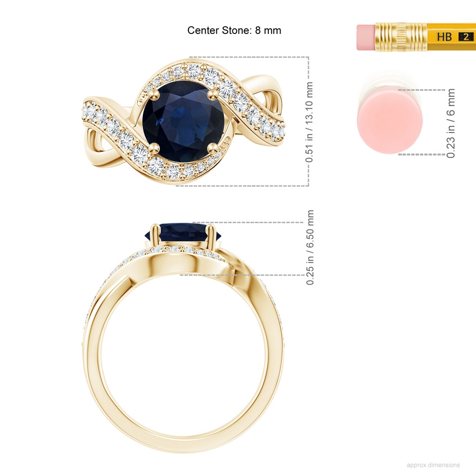 8mm A Solitaire Round Blue Sapphire Infinity Promise Ring in Yellow Gold ruler