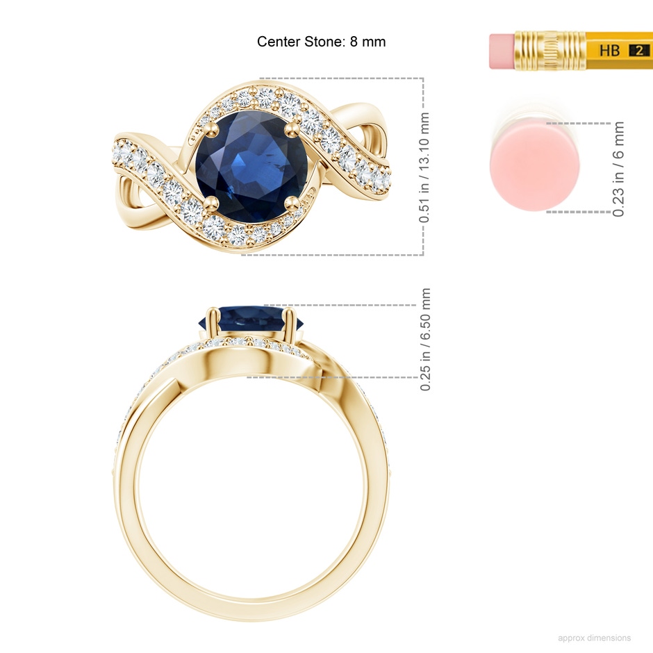 8mm AA Solitaire Round Blue Sapphire Infinity Promise Ring in Yellow Gold ruler