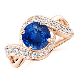 8mm AAA Solitaire Round Blue Sapphire Infinity Promise Ring in 18K Rose Gold