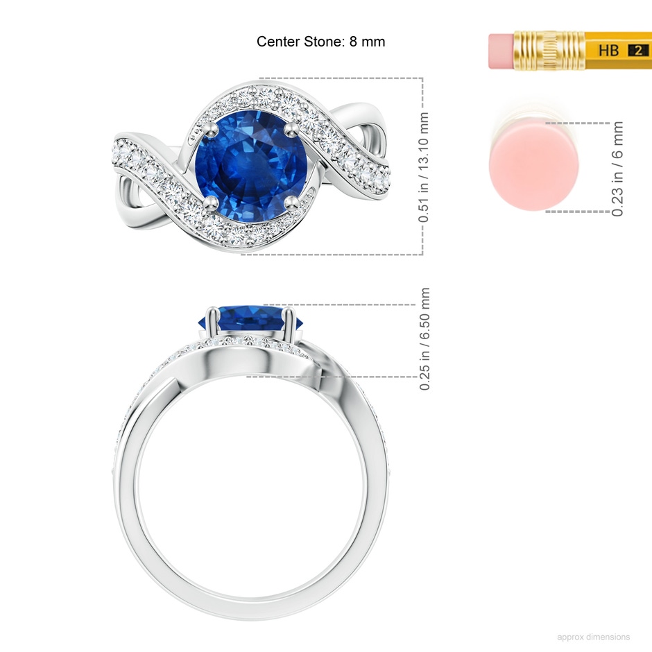8mm AAA Solitaire Round Blue Sapphire Infinity Promise Ring in P950 Platinum ruler