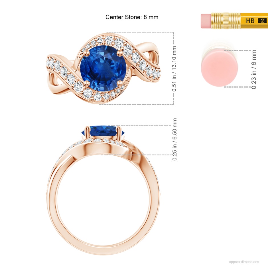 8mm AAA Solitaire Round Blue Sapphire Infinity Promise Ring in Rose Gold ruler