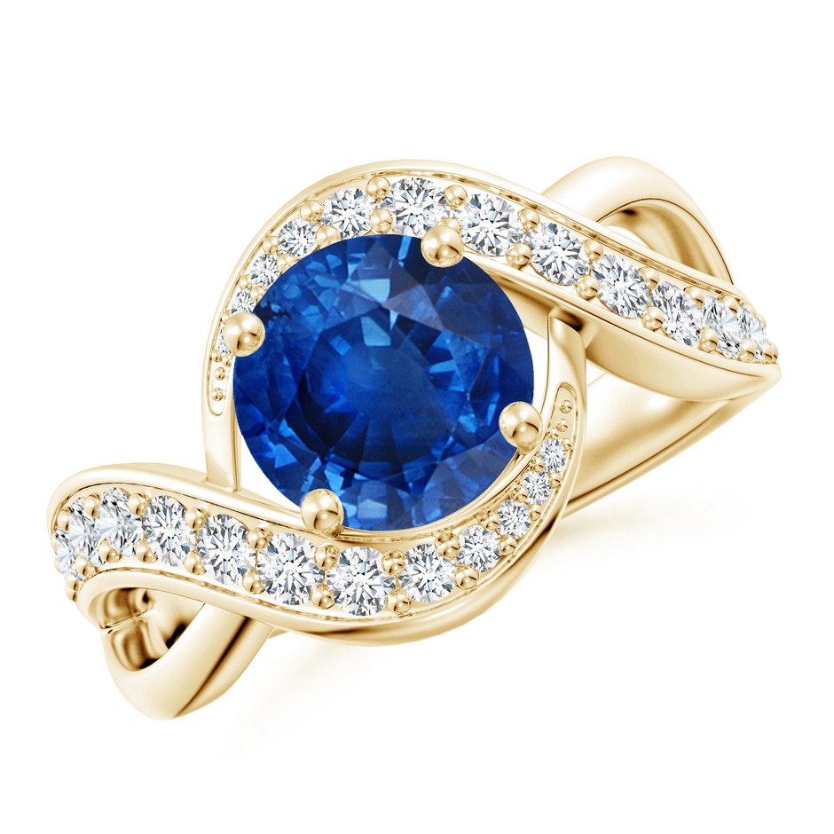 8mm AAA Solitaire Round Blue Sapphire Infinity Promise Ring in Yellow Gold 