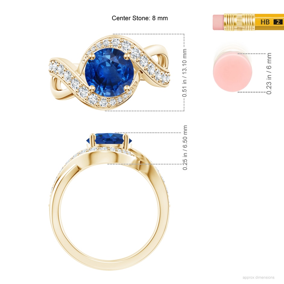 8mm AAA Solitaire Round Blue Sapphire Infinity Promise Ring in Yellow Gold ruler