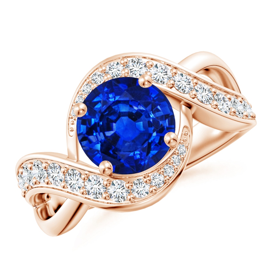 8mm AAAA Solitaire Round Blue Sapphire Infinity Promise Ring in Rose Gold 