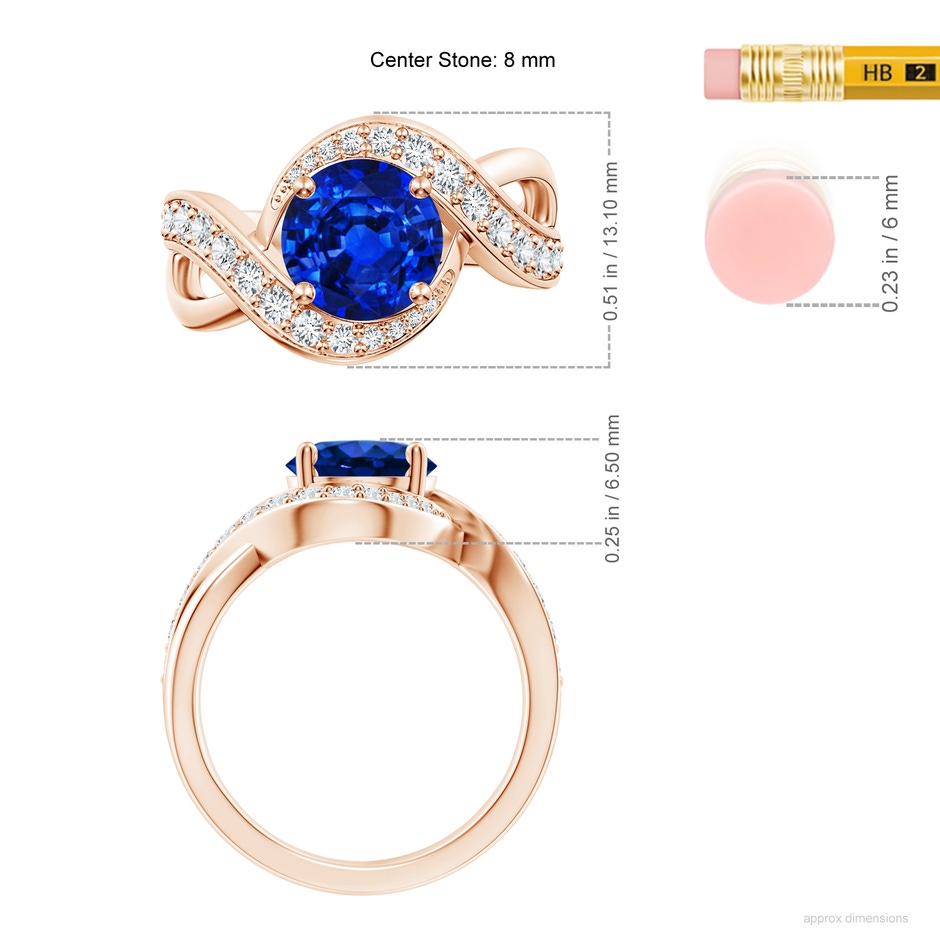 8mm AAAA Solitaire Round Blue Sapphire Infinity Promise Ring in Rose Gold ruler