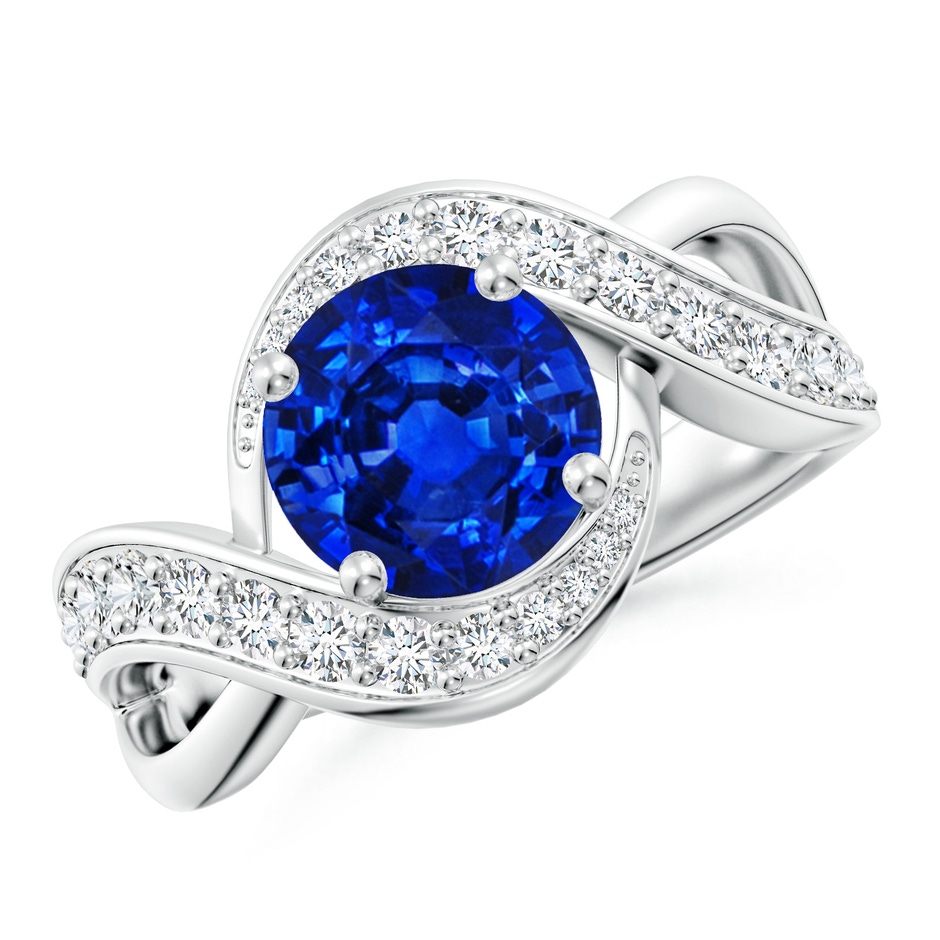 8mm AAAA Solitaire Round Blue Sapphire Infinity Promise Ring in White Gold 