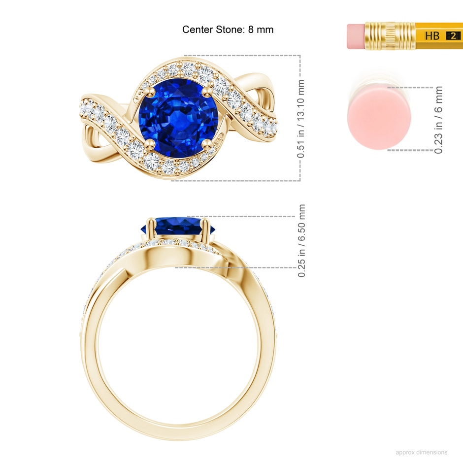 8mm AAAA Solitaire Round Blue Sapphire Infinity Promise Ring in Yellow Gold ruler