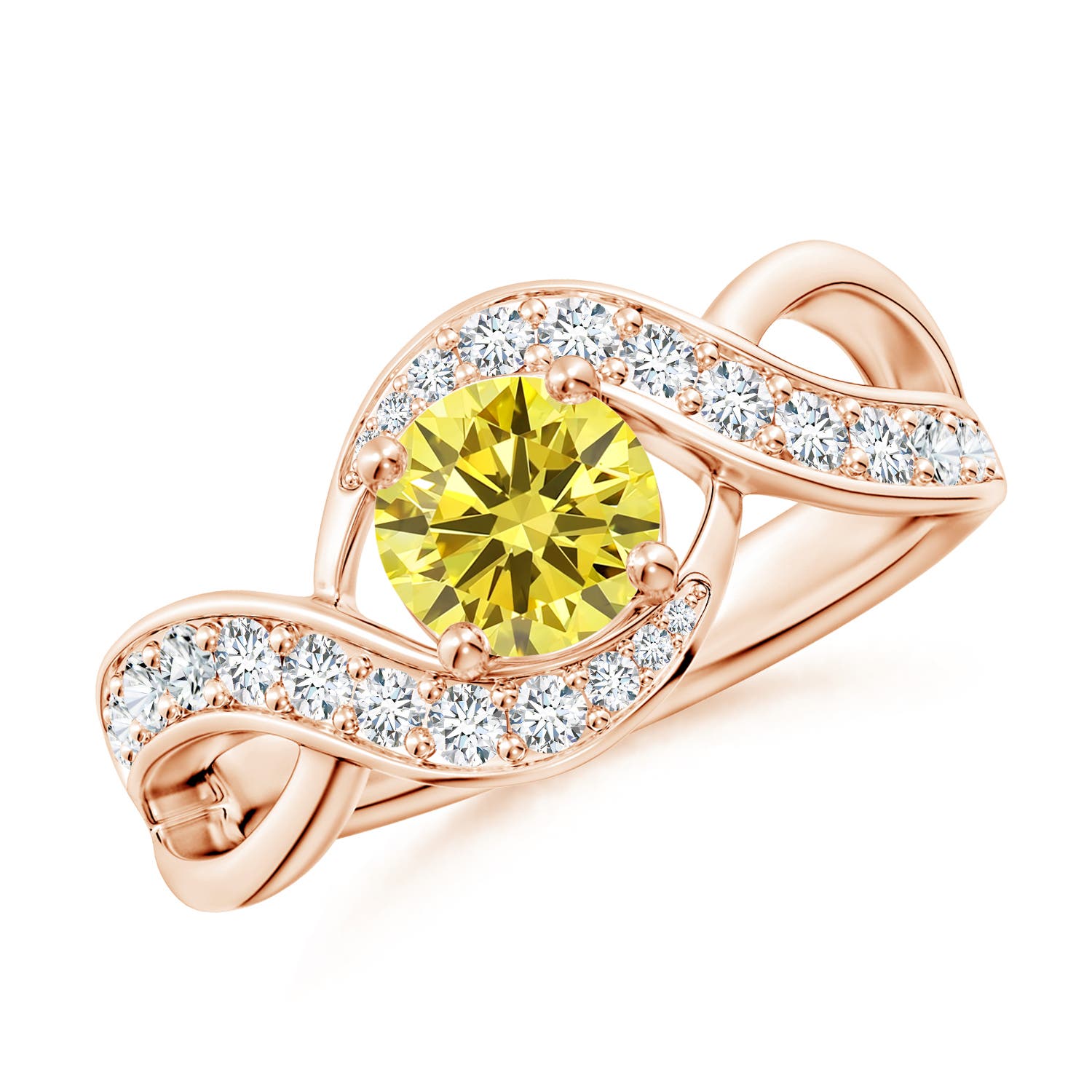 6mm AAAA Solitaire Round Fancy Intense Yellow Diamond Infinity Promise Ring in Rose Gold
