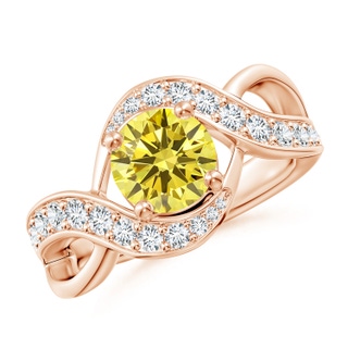 7mm AAAA Solitaire Round Fancy Intense Yellow Diamond Infinity Promise Ring in 18K Rose Gold