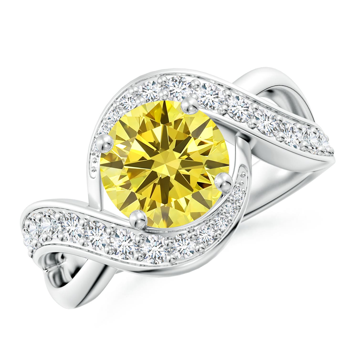 Angara 2.59 CTW Solitaire Round Fancy Intense Yellow Diamond Infinity Engagement Ring in Silver