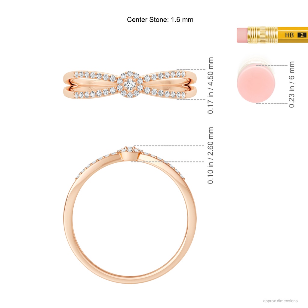 1.6mm GVS2 Round Diamond Clustre Split Shank Promise Ring in 10K Rose Gold Ruler