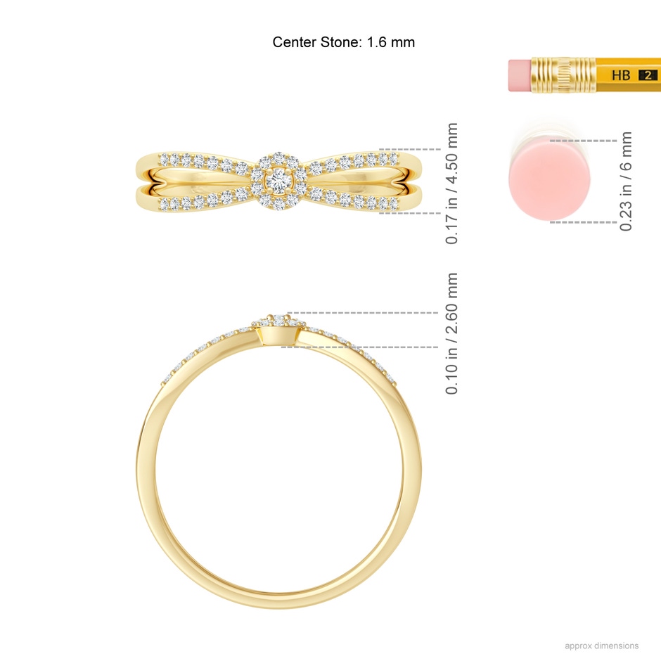 1.6mm GVS2 Round Diamond Cluster Split Shank Promise Ring in Yellow Gold ruler