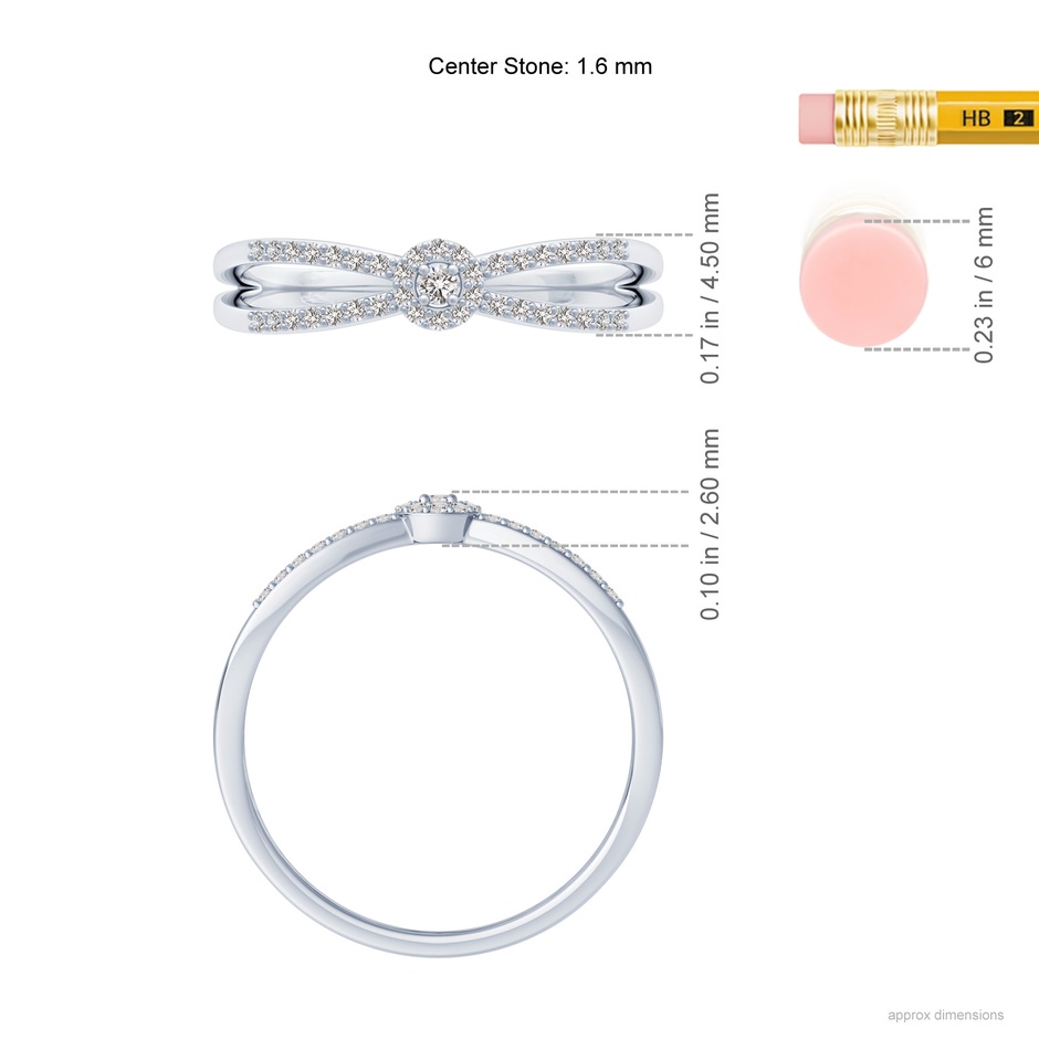 1.6mm IJI1I2 Round Diamond Cluster Split Shank Promise Ring in White Gold ruler