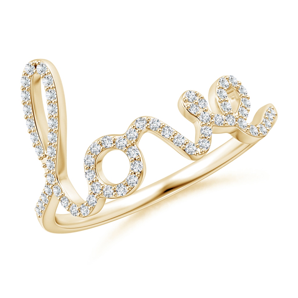 0.9mm GVS2 Prong Set Round Diamond Cursive "LOVE" Ring in Yellow Gold