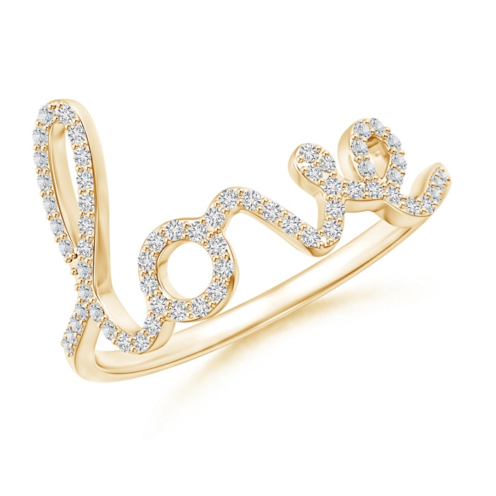 0.9mm HSI2 Prong Set Round Diamond Cursive "LOVE" Ring in 9K Yellow Gold