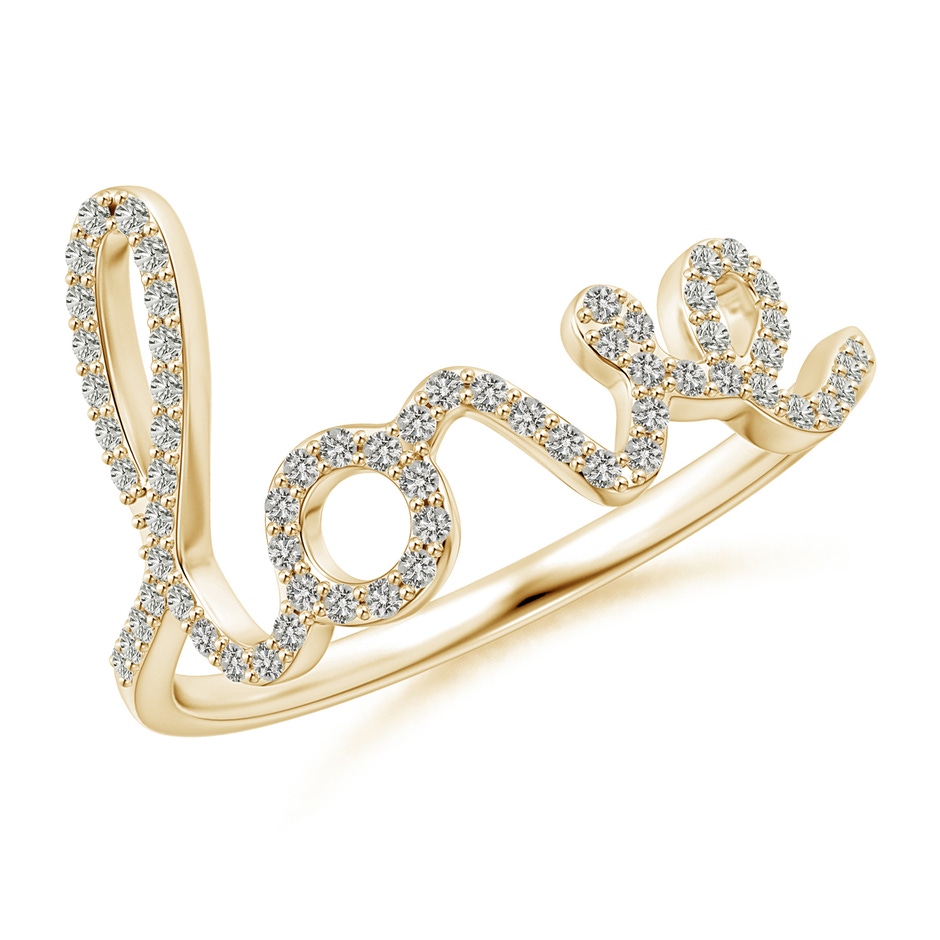 0.9mm KI3 Prong Set Round Diamond Cursive "LOVE" Ring in Yellow Gold 