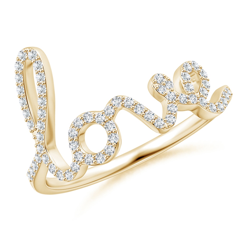 1mm GVS2 Prong Set Round Diamond Cursive "LOVE" Ring in Yellow Gold 