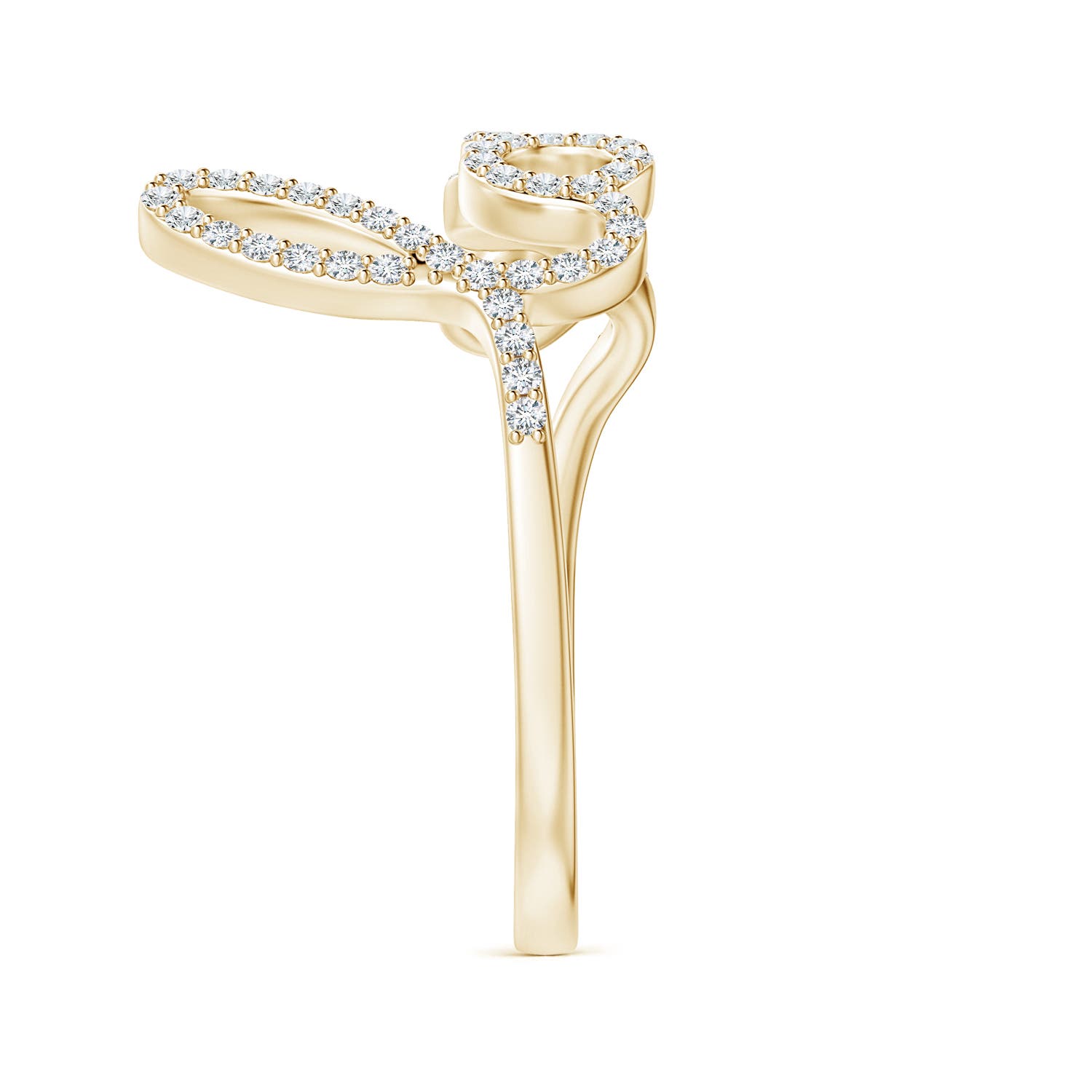 1mm GVS2 Prong Set Round Diamond Cursive "LOVE" Ring in Yellow Gold - side 5
