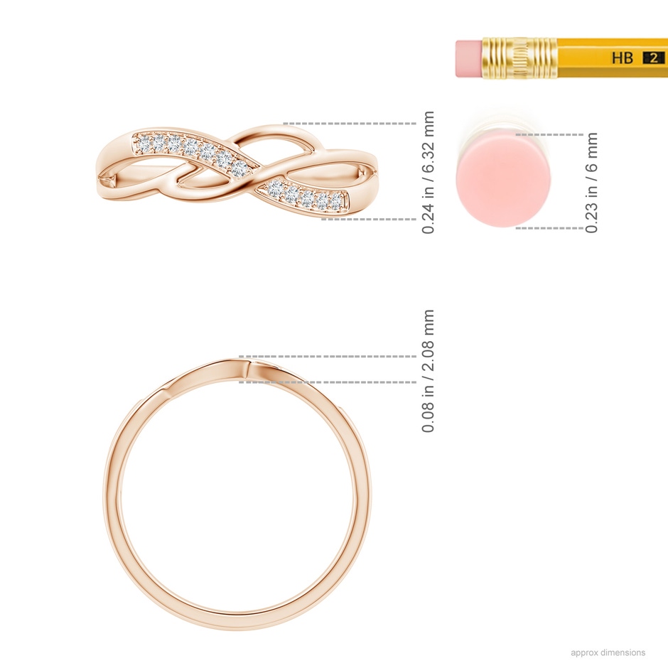 1.1mm GVS2 Pave Set Round Diamond Multi-Row Crossover Band in Rose Gold ruler