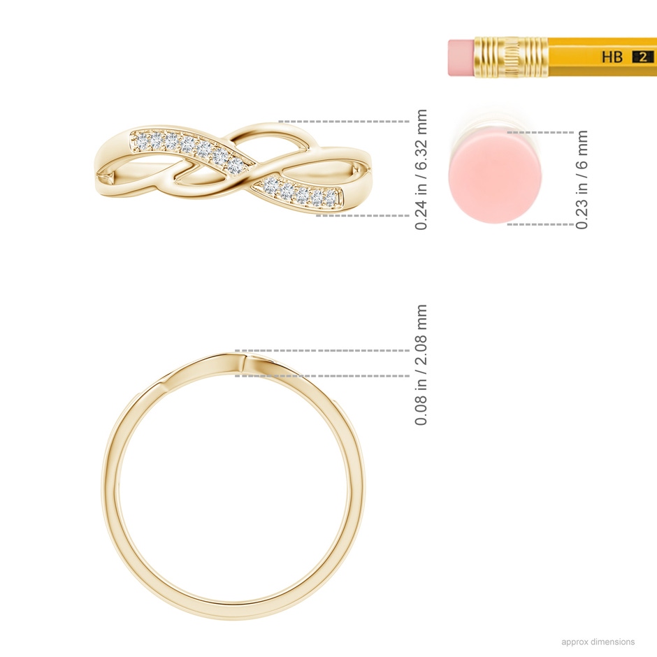 1.1mm GVS2 Pave Set Round Diamond Multi-Row Crossover Band in Yellow Gold ruler