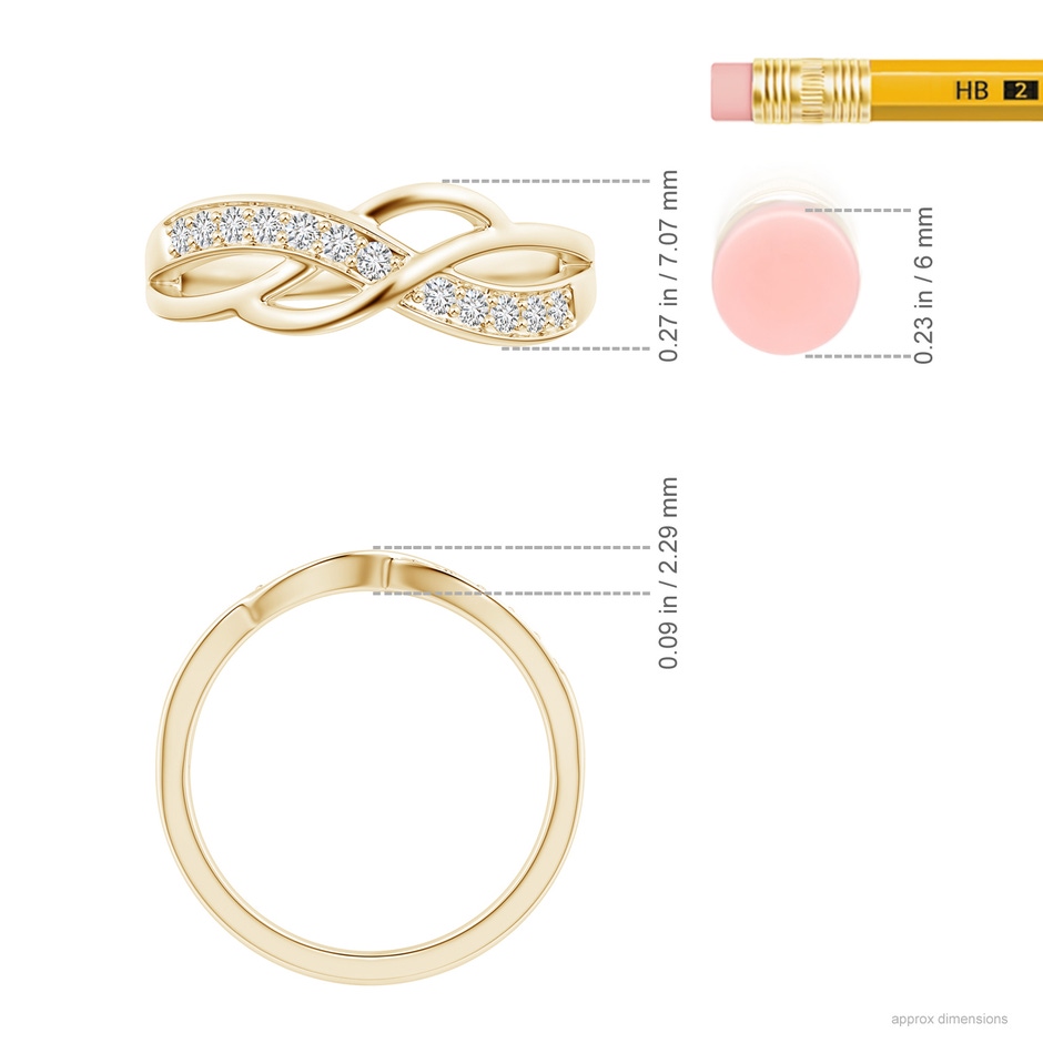 1.55mm HSI2 Pave Set Round Diamond Multi-Row Crossover Band in Yellow Gold ruler