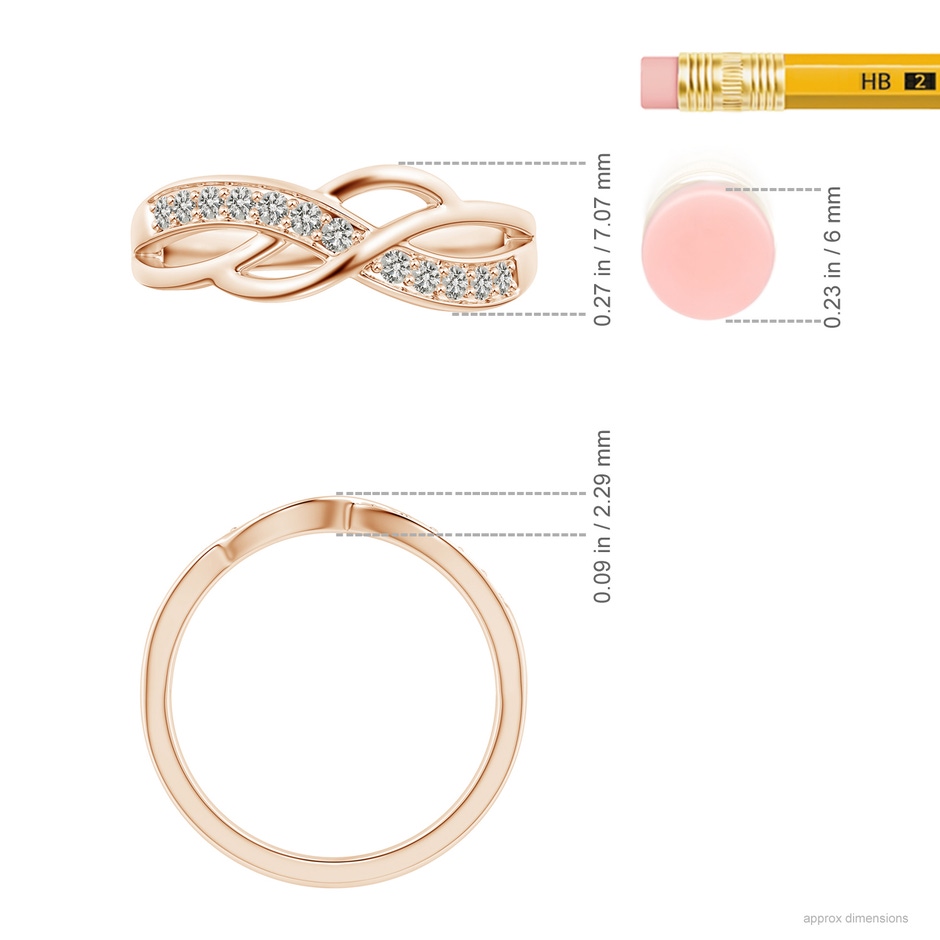 1.55mm KI3 Pave Set Round Diamond Multi-Row Crossover Band in Rose Gold ruler