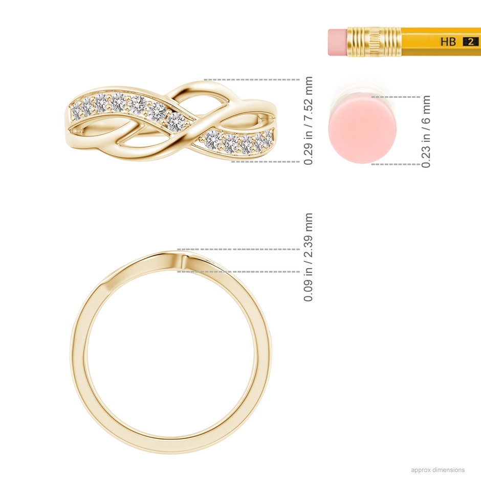 1.85mm IJI1I2 Pave Set Round Diamond Multi-Row Crossover Band in Yellow Gold ruler