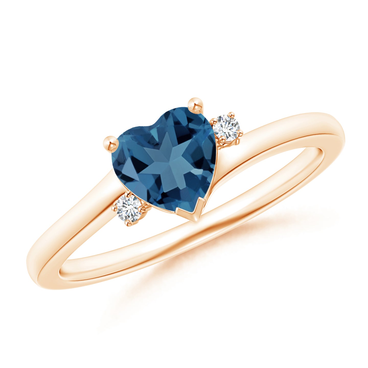 Solitaire Heart London Blue Topaz Bypass Ring with Diamonds