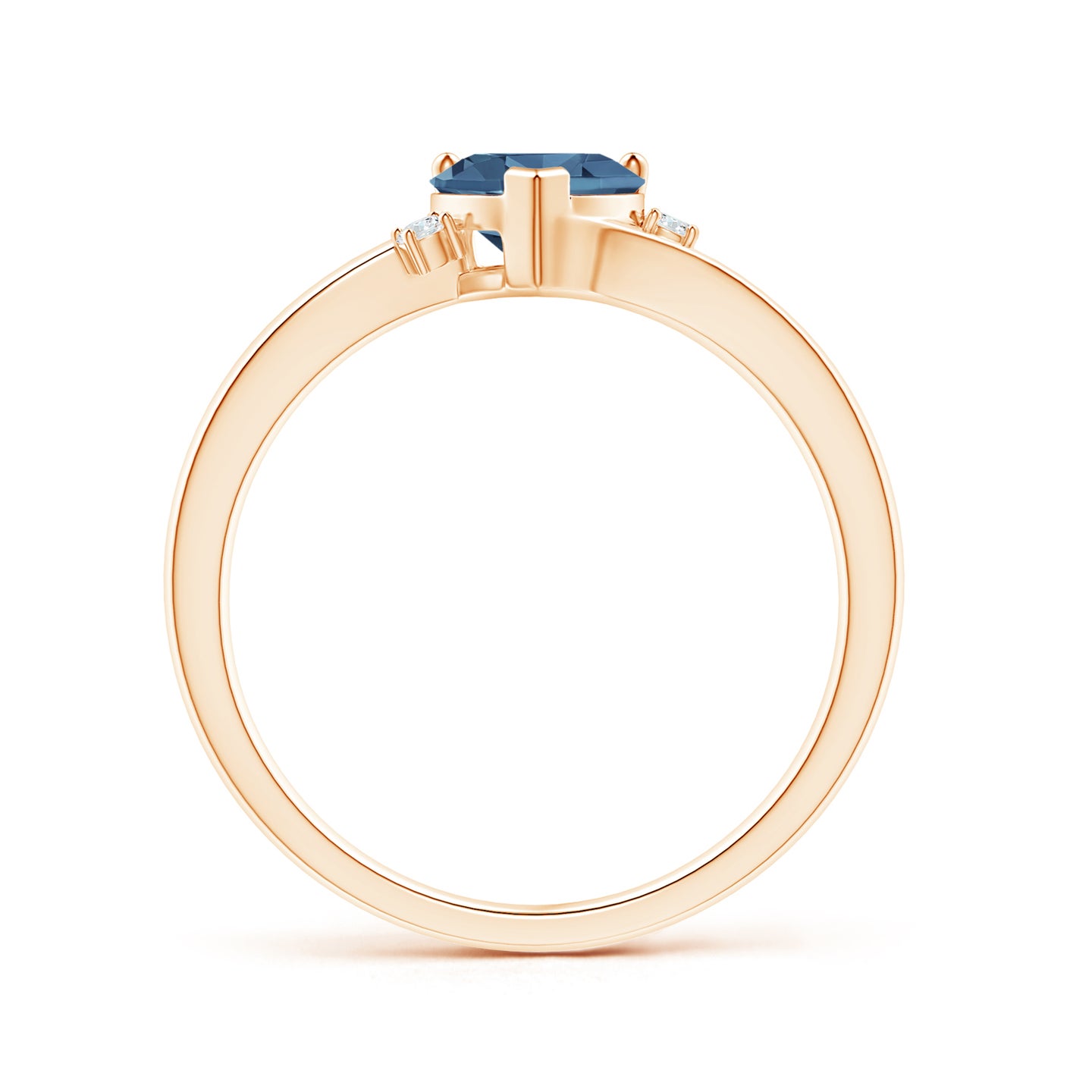 Solitaire Heart London Blue Topaz Bypass Ring with Diamonds