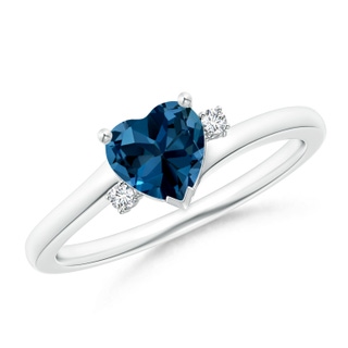 6mm AAAA Solitaire Heart London Blue Topaz Bypass Ring with Diamonds in White Gold