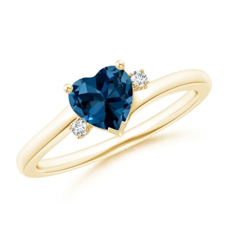 6mm AAAA Solitaire Heart London Blue Topaz Bypass Ring with Diamonds in Yellow Gold