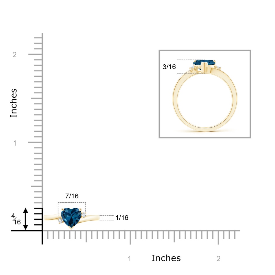 7mm AAA Solitaire Heart London Blue Topaz Bypass Ring with Diamonds in Yellow Gold product image