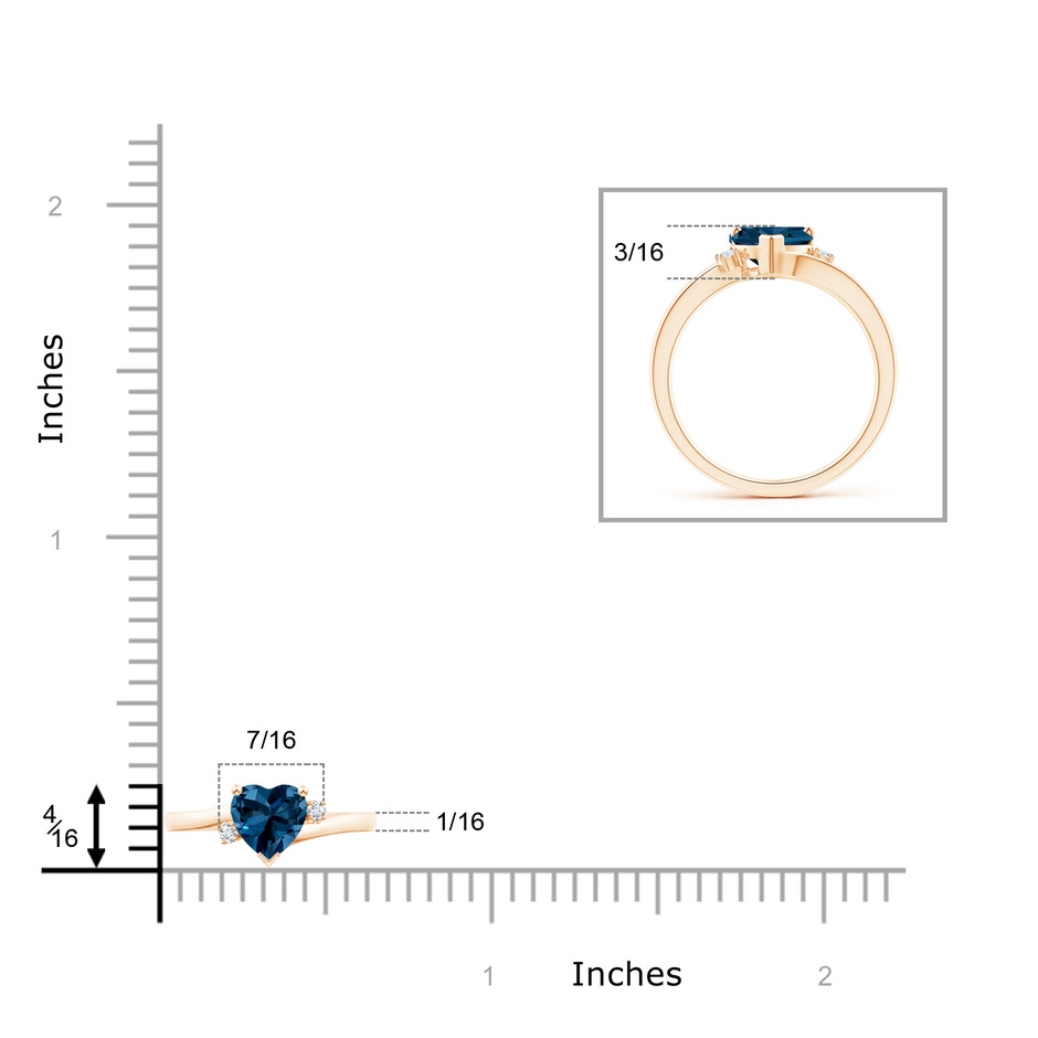 7mm AAAA Solitaire Heart London Blue Topaz Bypass Ring with Diamonds in Rose Gold product image