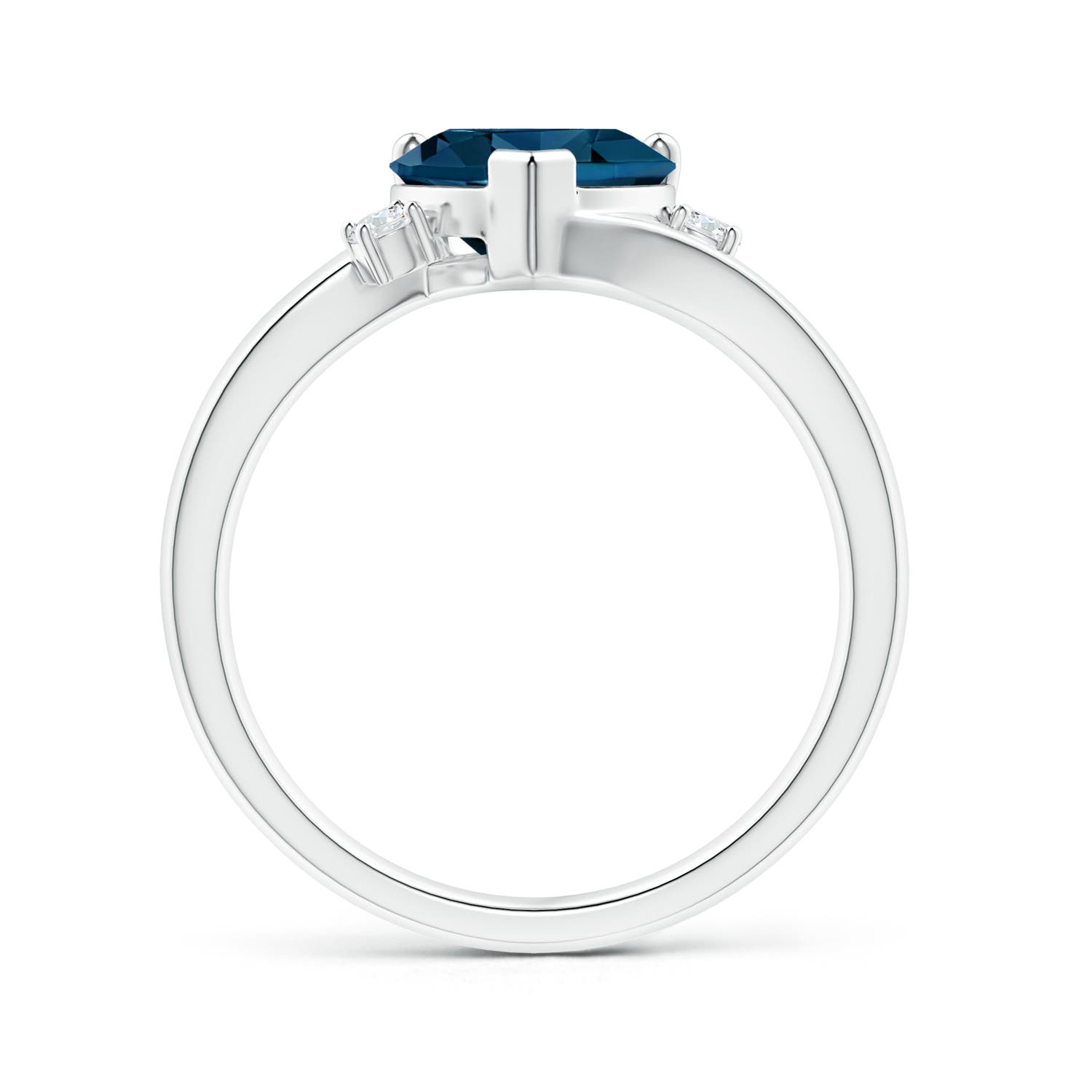 8mm AAAA Solitaire Heart London Blue Topaz Bypass Ring with Diamonds in P950 Platinum