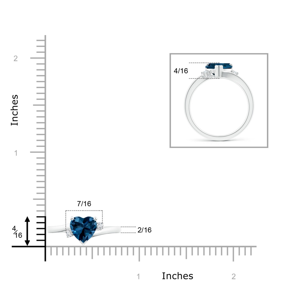 8mm AAAA Solitaire Heart London Blue Topaz Bypass Ring with Diamonds in White Gold product image