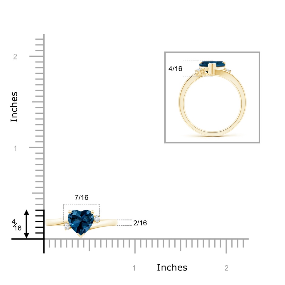 8mm AAAA Solitaire Heart London Blue Topaz Bypass Ring with Diamonds in Yellow Gold product image