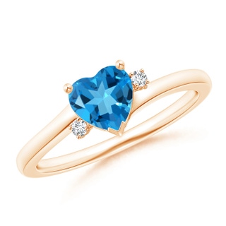 6mm AAAA Solitaire Heart Swiss Blue Topaz Bypass Ring with Diamonds in Rose Gold