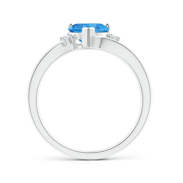 7mm AAAA Solitaire Heart Swiss Blue Topaz Bypass Ring with Diamonds in P950 Platinum