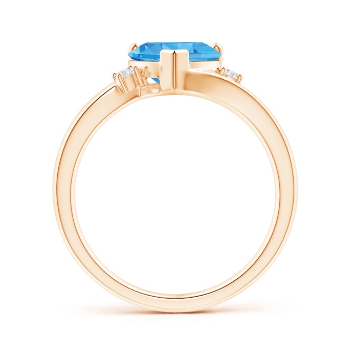 8mm AAA Solitaire Heart Swiss Blue Topaz Bypass Ring with Diamonds in Rose Gold product image