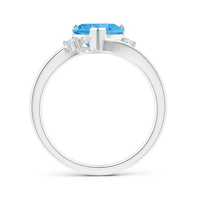 8mm AAA Solitaire Heart Swiss Blue Topaz Bypass Ring with Diamonds in White Gold product image