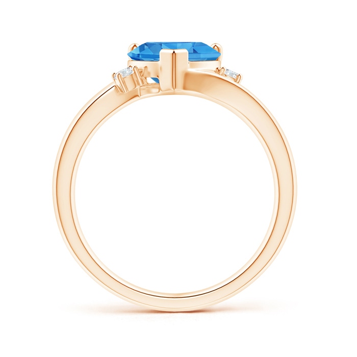 8mm AAAA Solitaire Heart Swiss Blue Topaz Bypass Ring with Diamonds in Rose Gold product image