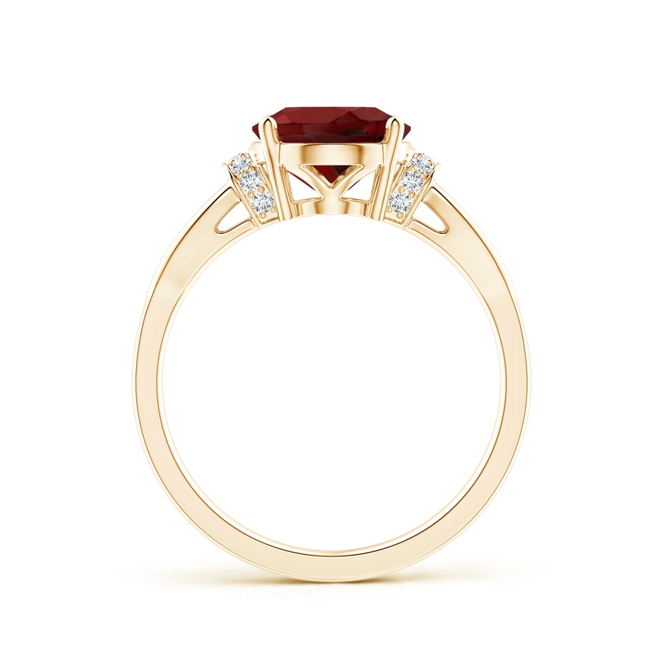 10x8mm AAAA Solitaire Garnet Split Shank Ring with Diamonds in Yellow Gold side-1