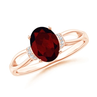 8x6mm A Solitaire Garnet Split Shank Ring with Diamonds in 10K Rose Gold