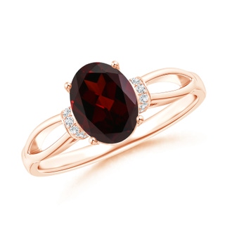 8x6mm A Solitaire Garnet Split Shank Ring with Diamonds in Rose Gold