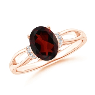8x6mm AA Solitaire Garnet Split Shank Ring with Diamonds in Rose Gold