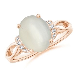 10x8mm AAA Solitaire Moonstone Split Shank Ring with Diamonds in Rose Gold