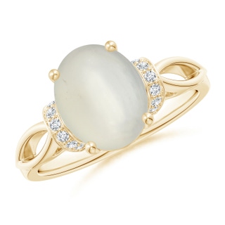 10x8mm AAA Solitaire Moonstone Split Shank Ring with Diamonds in Yellow Gold
