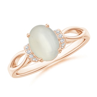 8x6mm AAA Solitaire Moonstone Split Shank Ring with Diamonds in Rose Gold